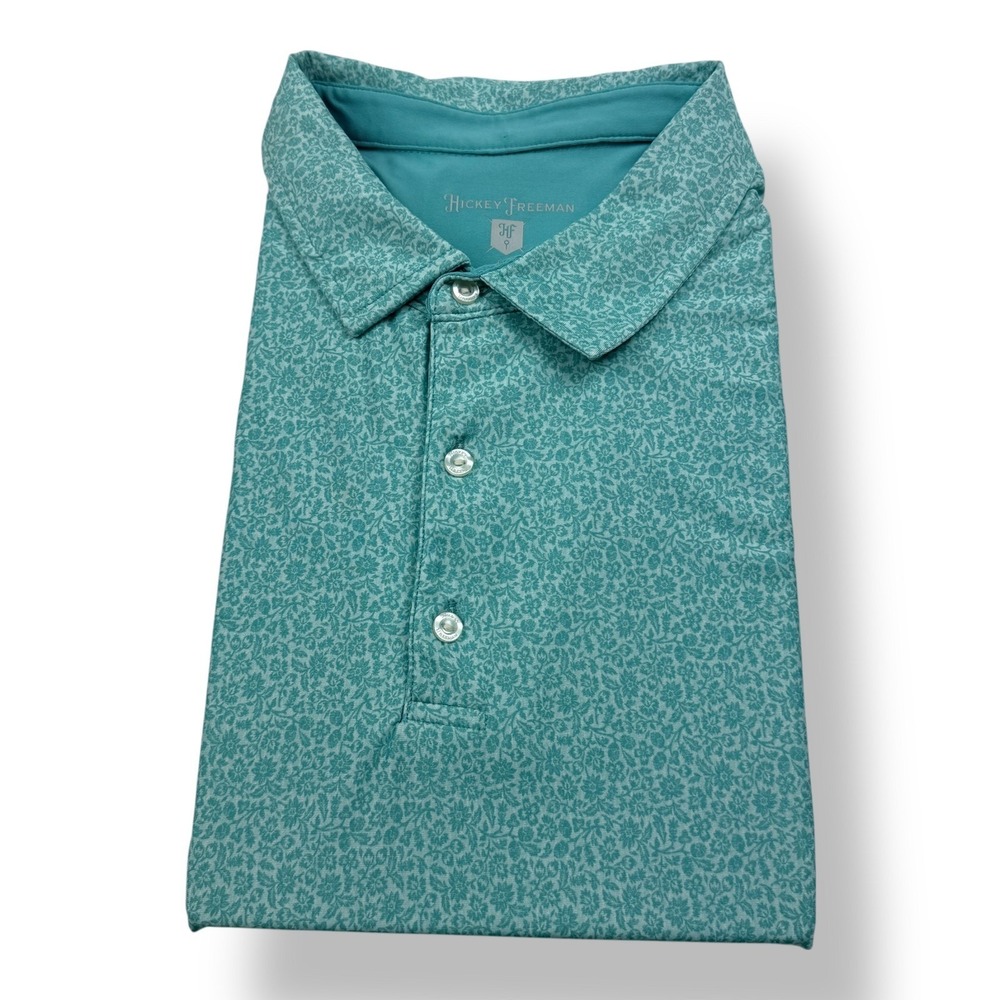 Hickey Freeman Golf Polo Shirt Mens XXL Teal Green Floral Performance Stretch